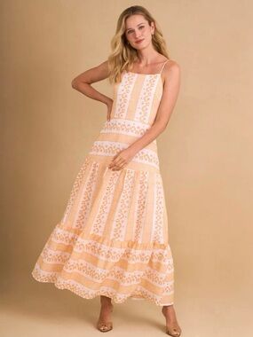 CeCe eyelet & embroidery maxi dress orange and white pattern Size 6